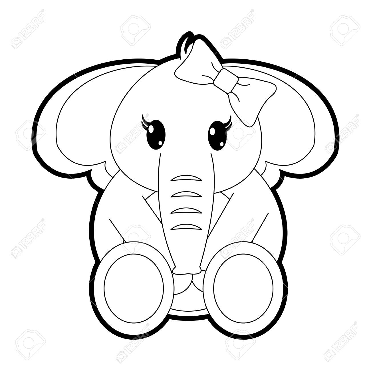 輪郭の女性象かわいい動物リボン弓ベクトルイラストでのイラスト素材 ベクタ Image 95482298
