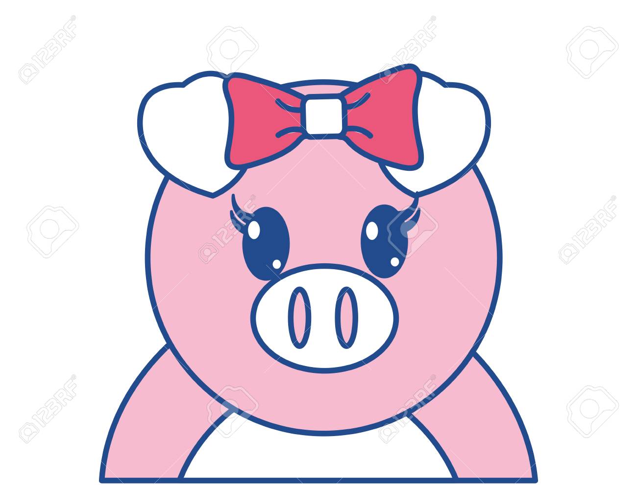ライン色愛らしい女性豚かわいい動物ベクトルイラストのイラスト素材 ベクタ Image