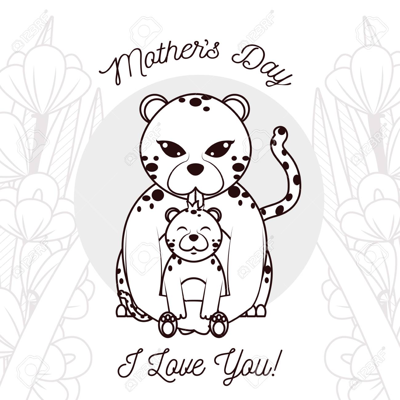 Happy Mothers Day Card With Cute Leopards Cartoon Black And White Royalty Free Cliparts Vectors And Stock Illustration Image