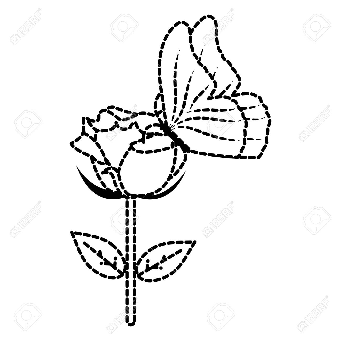 花びらのデザインと蝶のベクトルイラストと点線の形の素敵なバラ のイラスト素材 ベクタ Image