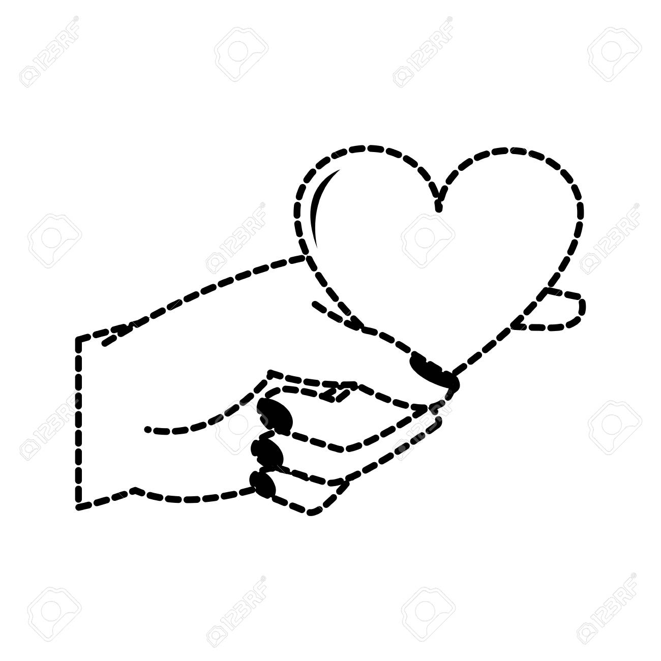 情熱ベクトルイラストのハートシンボルを持つ点線形状の女性の手 のイラスト素材 ベクタ Image