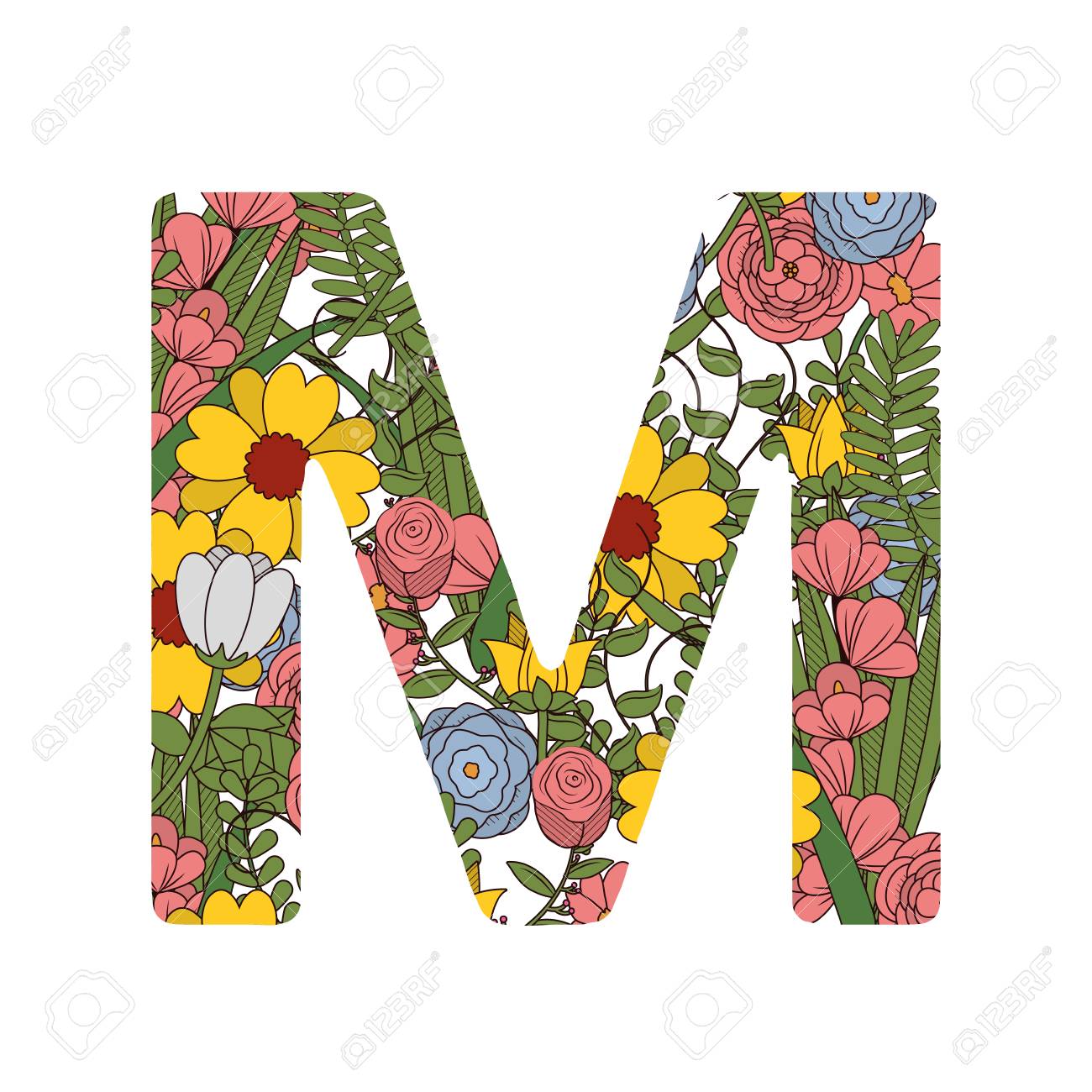 花柄のmフォント文字のイラスト素材 ベクタ Image