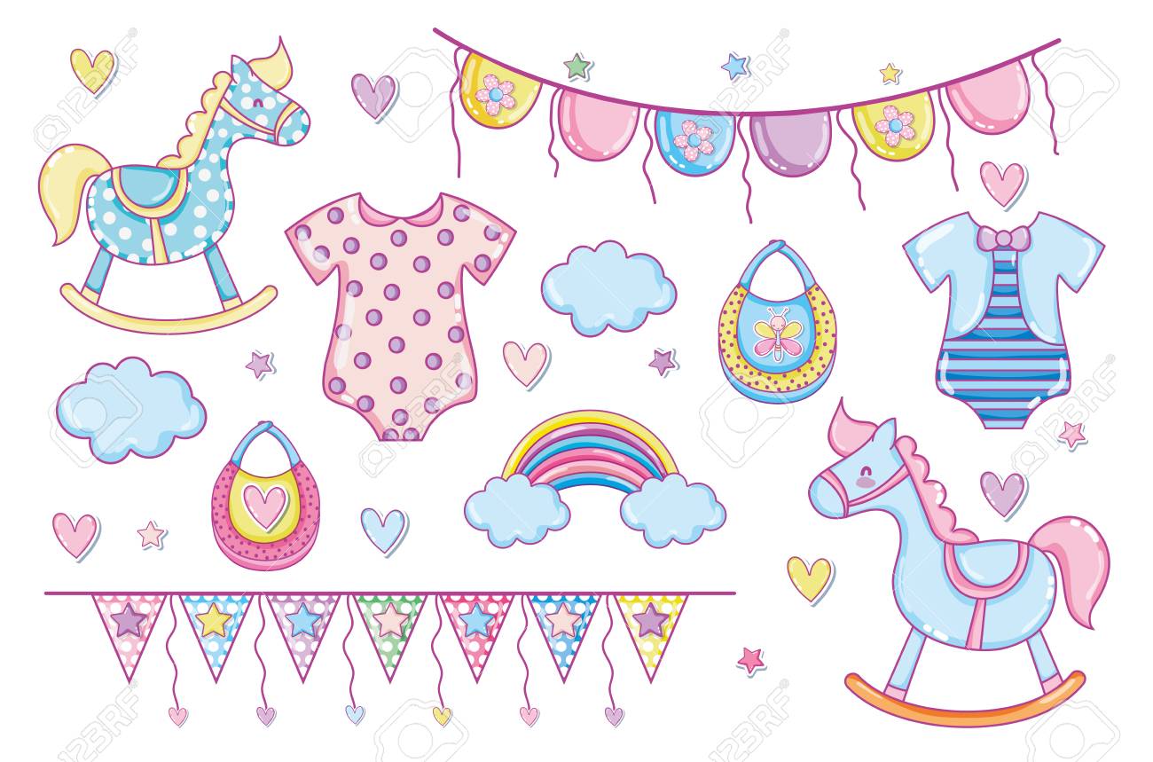 かわいいベビーシャワー漫画ベクトルイラスト のイラスト素材 ベクタ Image