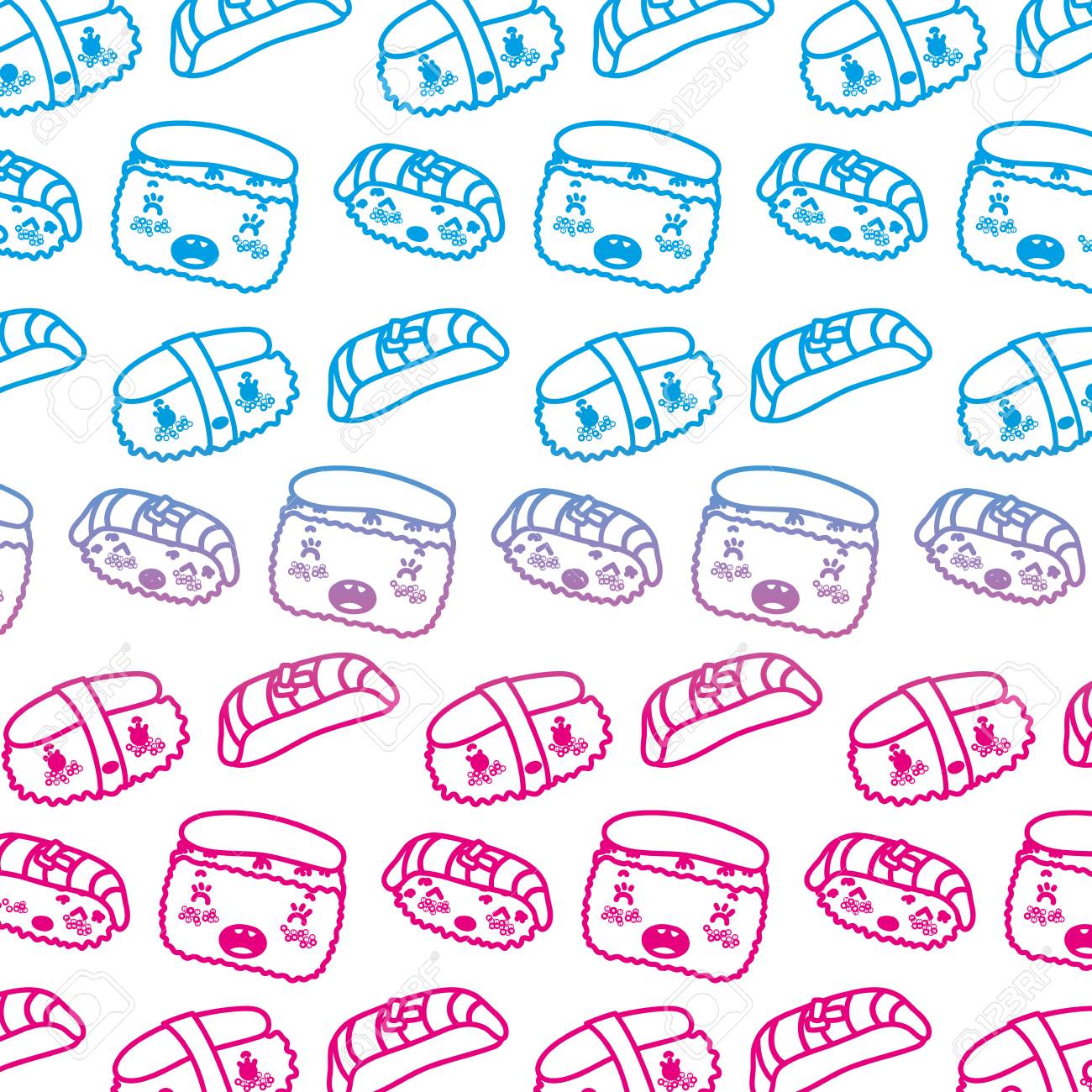 幸せなにぎり寿司の背景可愛い劣化したラインのイラスト素材 ベクタ Image