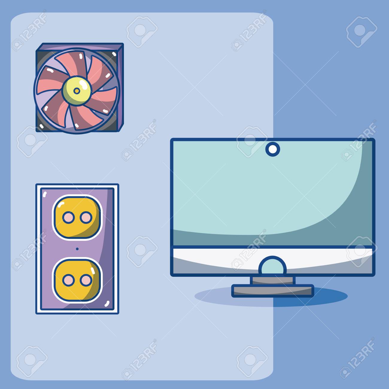 Computer Fan Cooler Hardware Cartoons Elements Vector Illustration