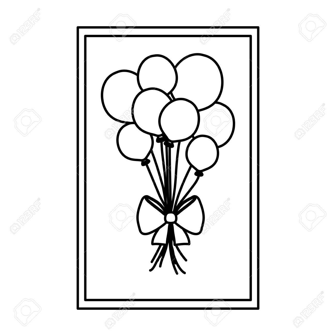 Line Frame With Nice Balloons And Ribbon Bow Vector Illustration