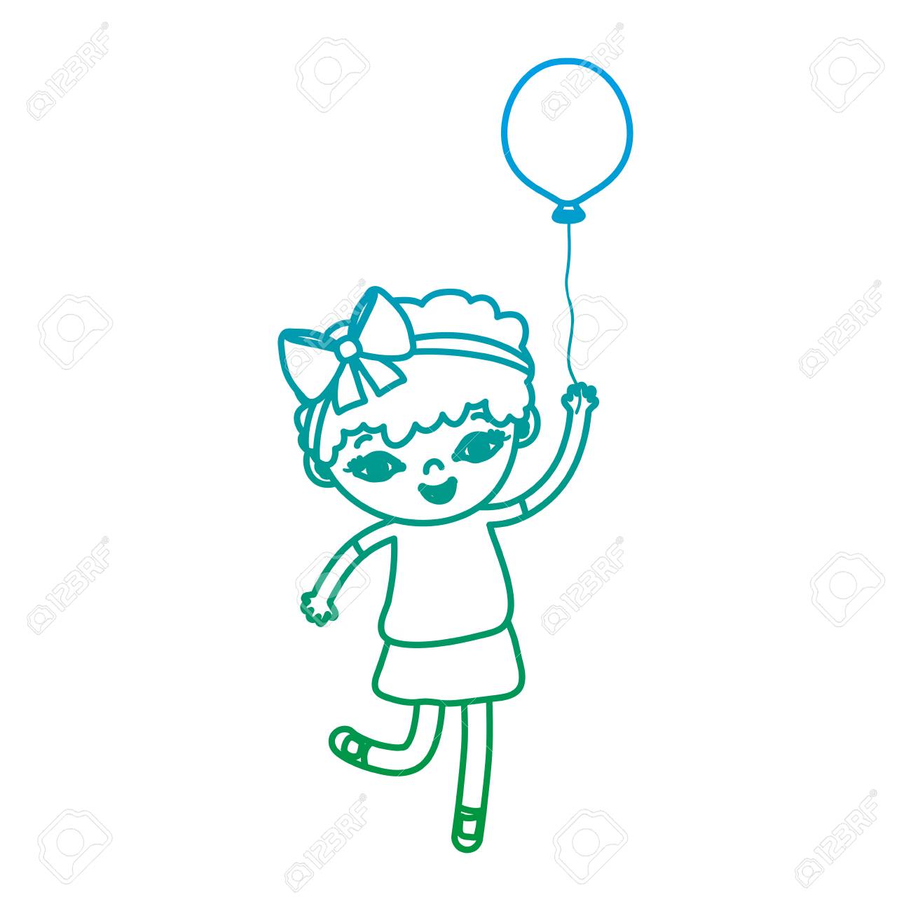 Degraded Line Girl Child With Curly Short Hair And Balloon Vector Illustration