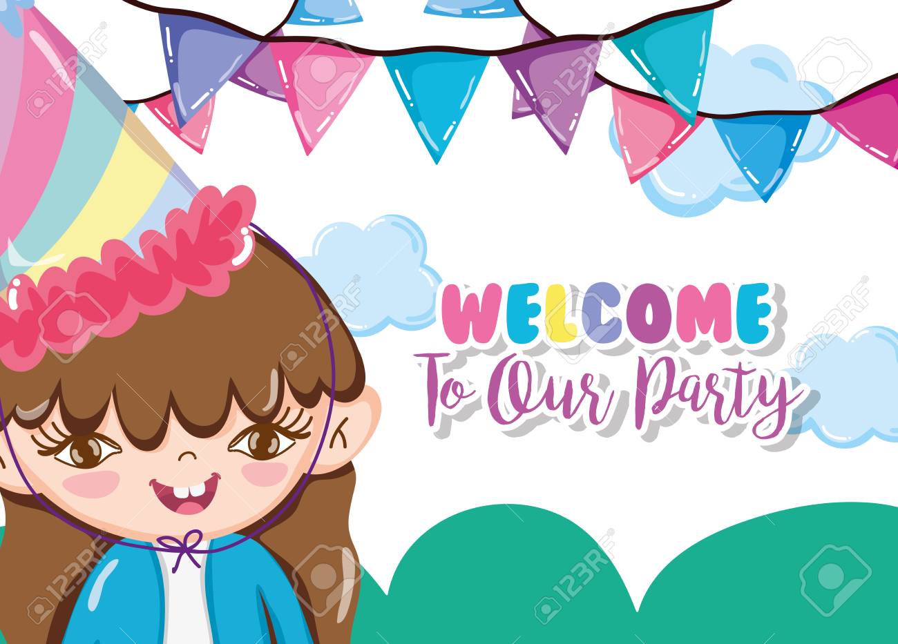 Welcome To Our Party Girl Birthday Celebration Cartoons Vector Royalty Free Cliparts Vectors And Stock Illustration Image
