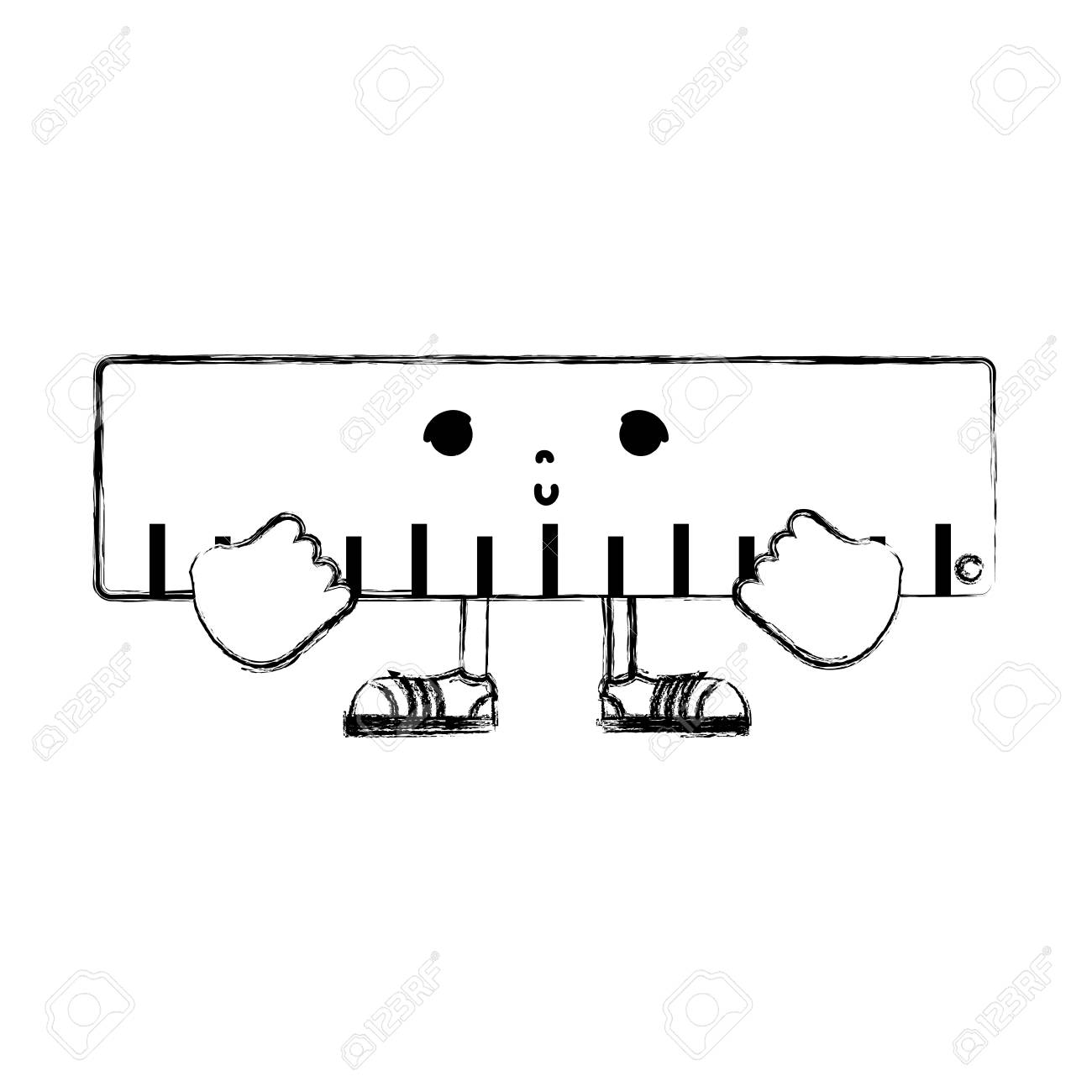Grunge Kawaii Cute Ruler With Arms And Legs Vector Illustration