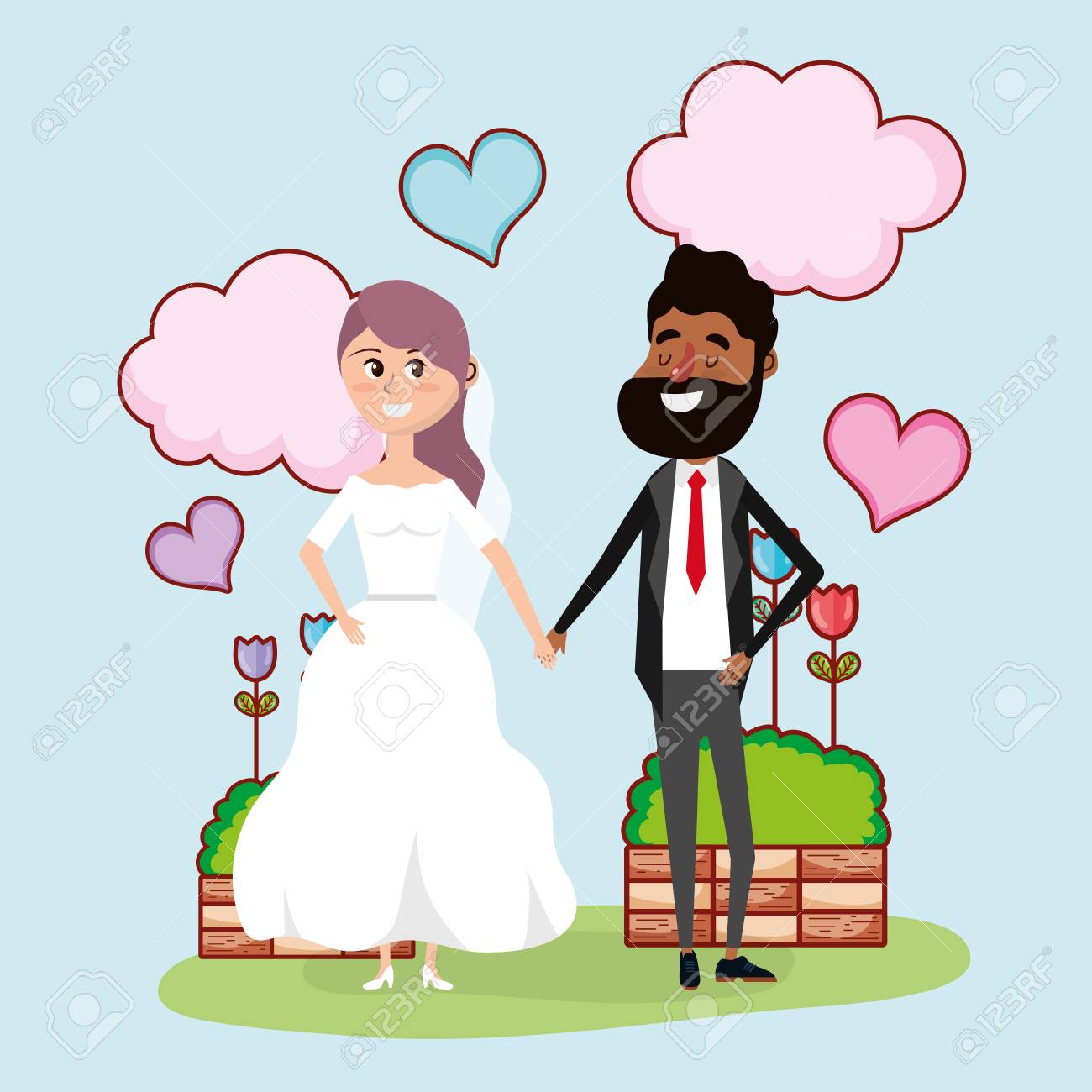 Just Married Wedding Couple Card Design Vector Illustration