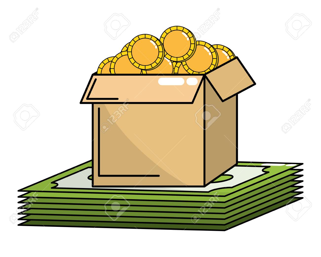 手形やコイン漫画ベクトルイラストグラフィックデザインとマネーボックスを節約のイラスト素材・ベクター Image 127678452