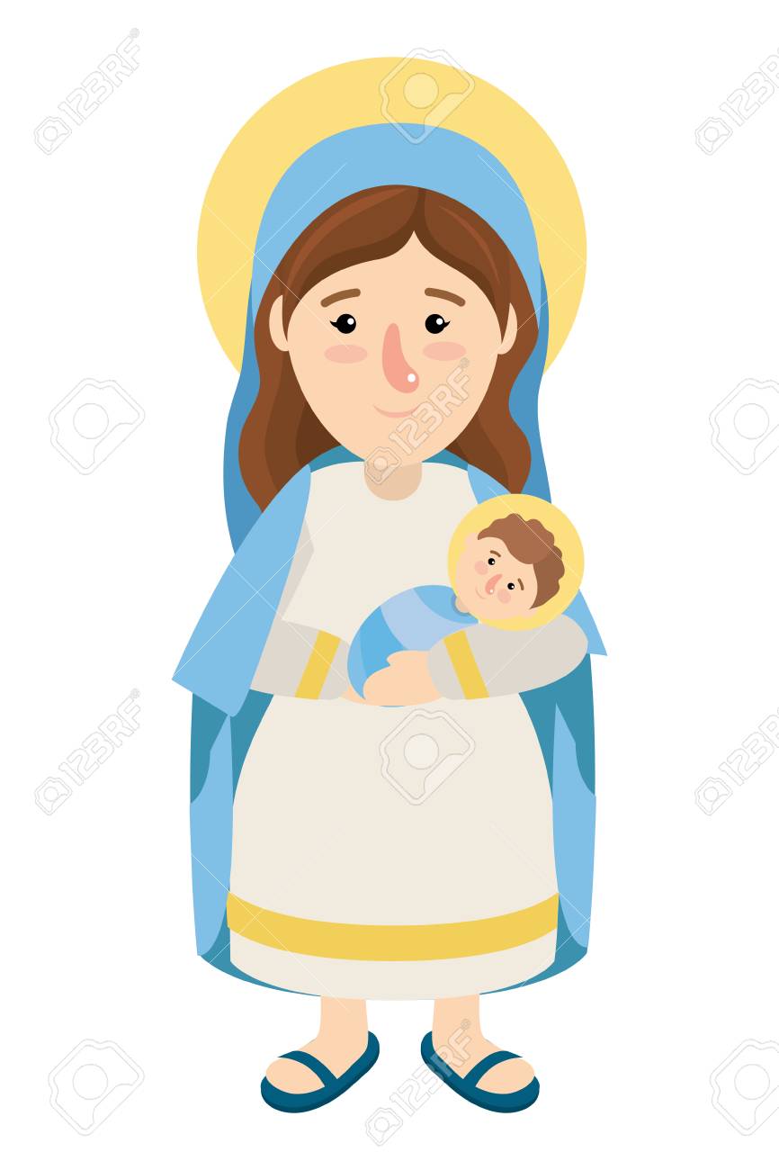 Christmas Nativity Scene Virgin Mary Body With Baby Jesus Cartoon Vector  Illustration Graphic Design Royalty Free SVG, Cliparts, Vectors, and Stock  Illustration. Image 112163828., image size:866x1300