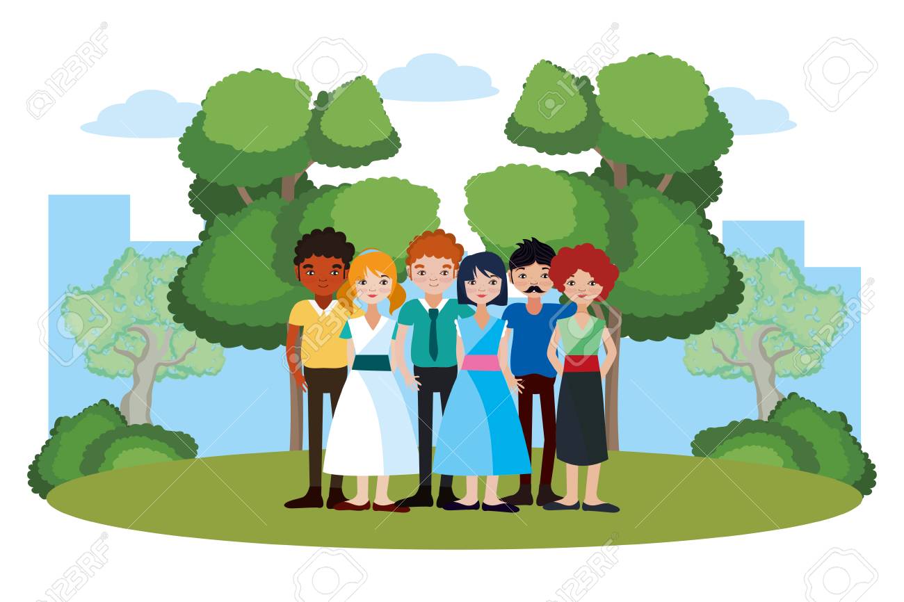 Young Friends Cartoons Profile At Park Vector Illustration Graphic Royalty Free Cliparts Vectors And Stock Illustration Image 112587005