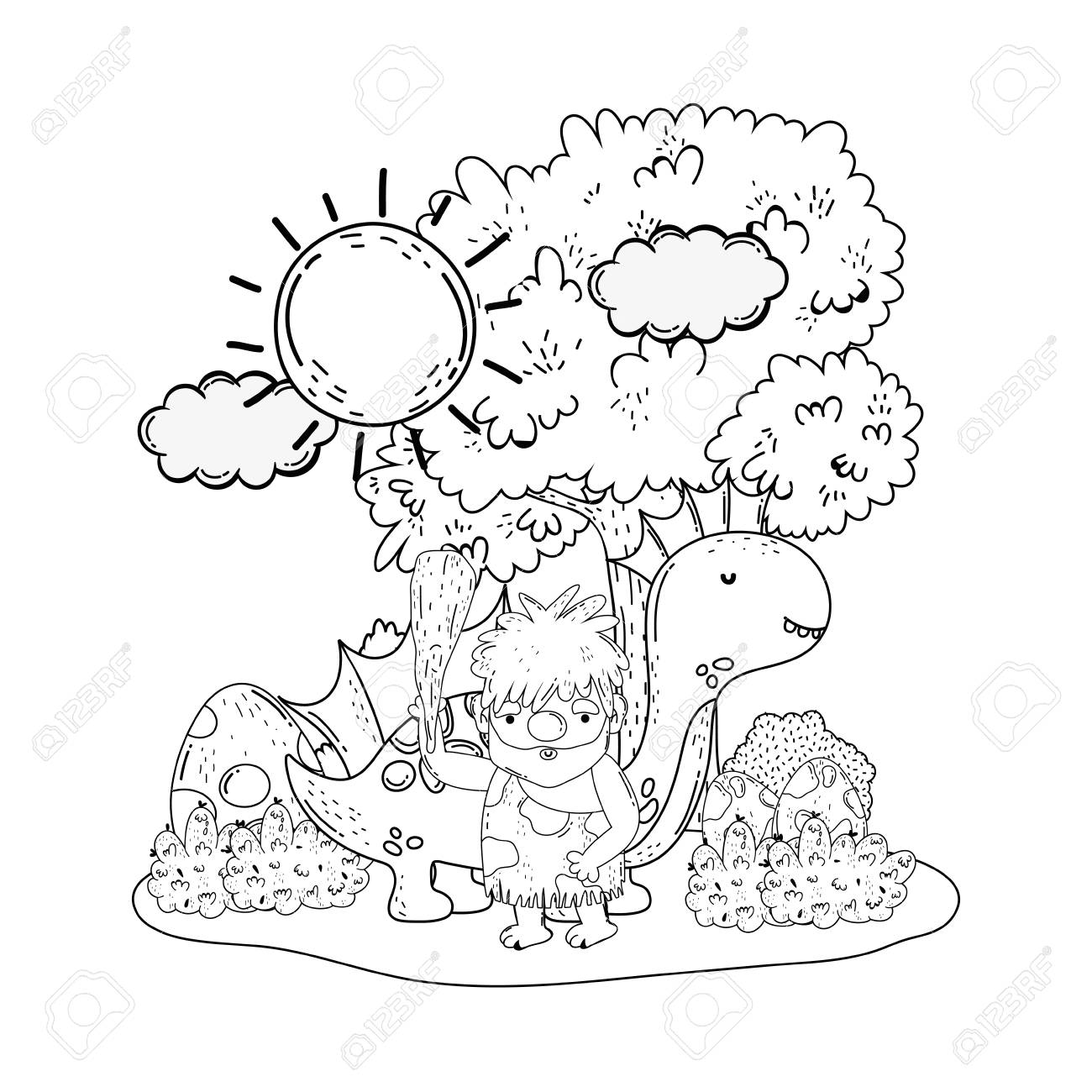caveman with dinosaur in the landscape vector illustration design - 125816336 caveman with dinosaur in the landscape vector illustration design - 125816336