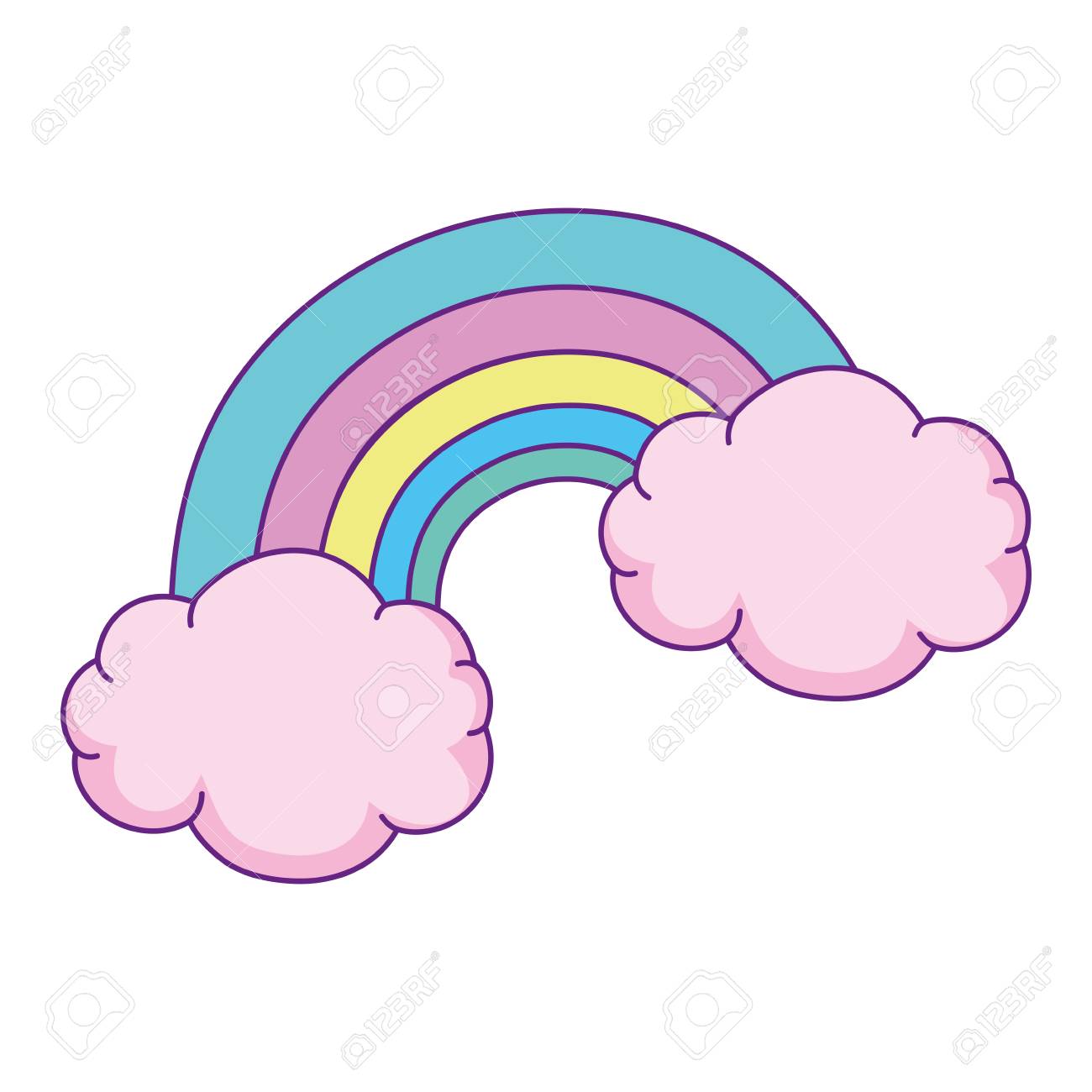 Cute Rainbow With Clouds Vector Illustration Design Royalty Free SVG,  Cliparts, Vectors, and Stock Illustration. Image 124900332.