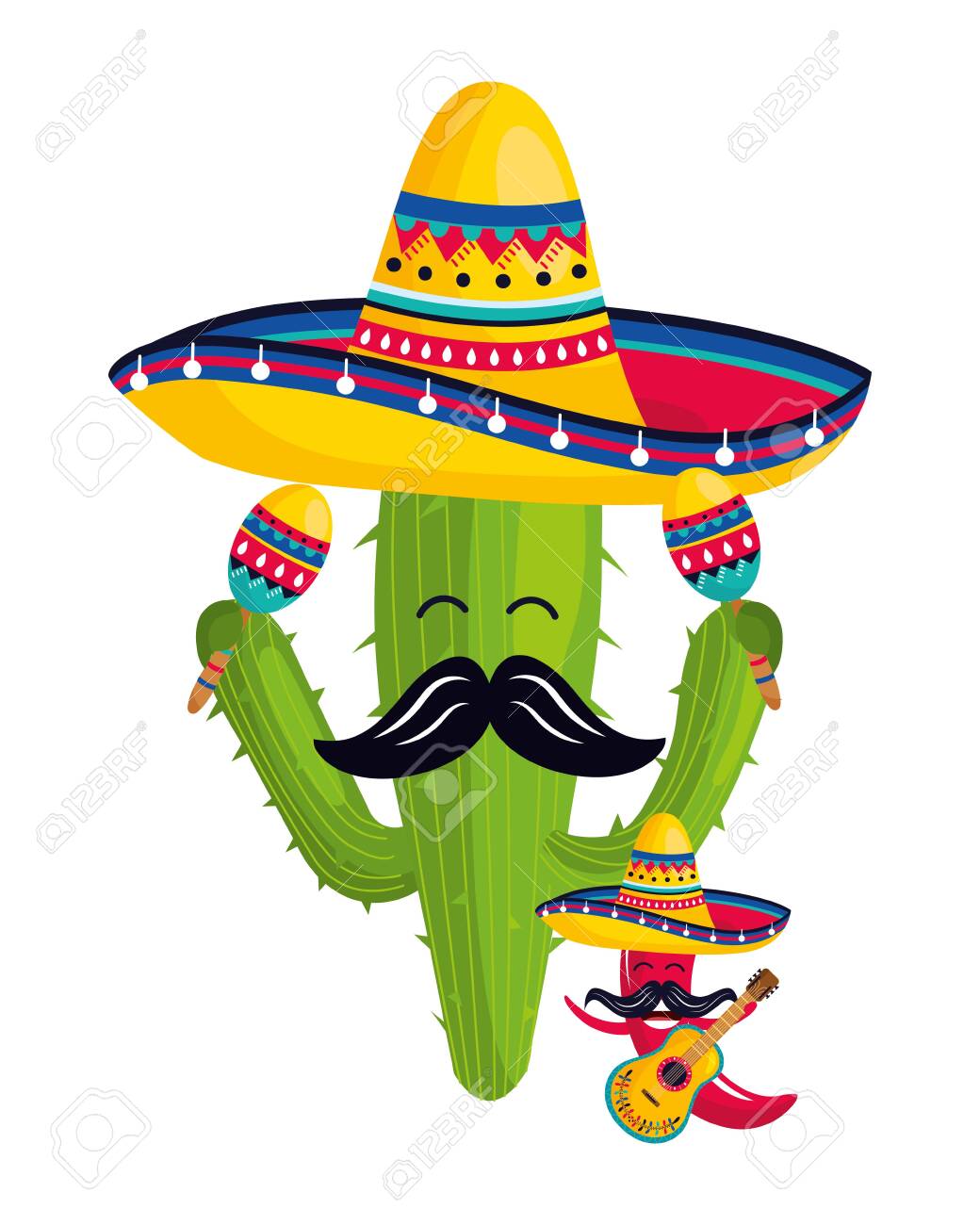 Mexican Culture Festival Cactus With Mexican Mariachi Elements Cartoon  Vector Illustration Graphic Design Royalty Free SVG, Cliparts, Vectors, and  Stock Illustration. Image 123215933., image size:1040x1300
