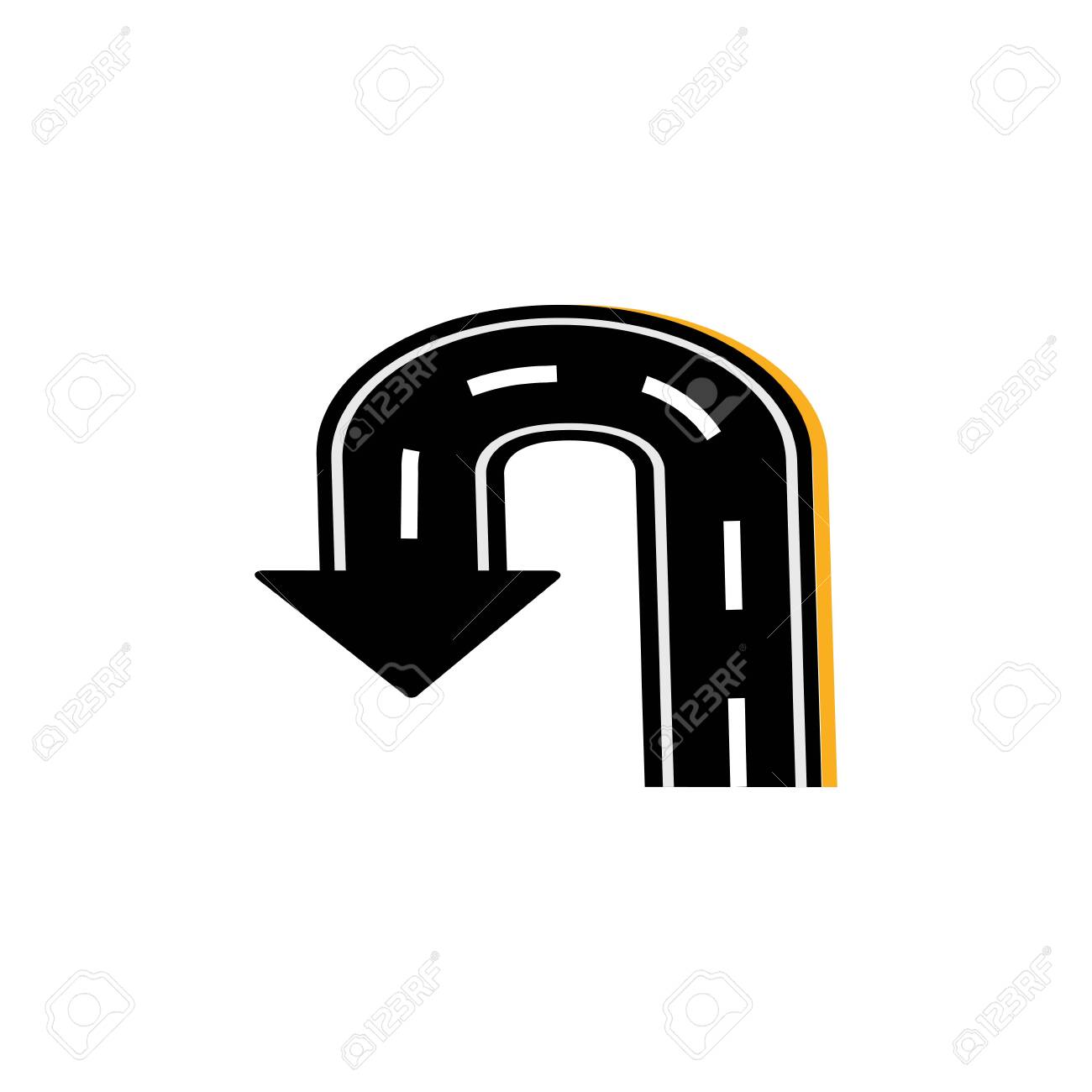 U Turn Asphalt Road Flat Image Vector Illustration Royalty Free