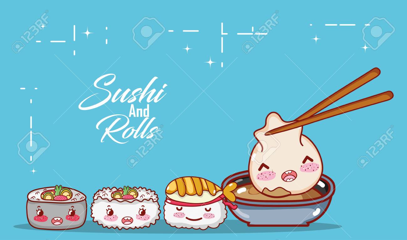 kawaii dumpling in sauce shushi rice soup food japanese cartoon vector illustration sushi and rolls - 142157976 kawaii dumpling in sauce shushi rice soup food japanese cartoon vector illustration sushi and rolls - 142157976