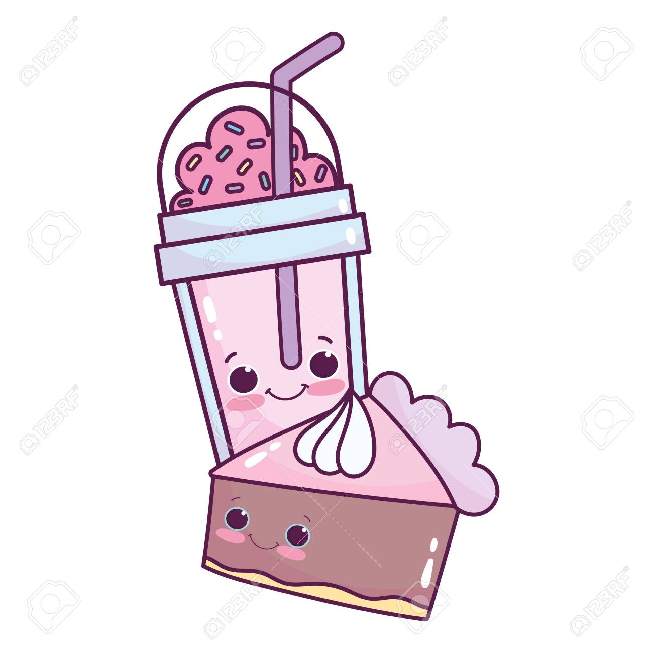 Cute Food Chocolate Cake And Smoothie Cup Sweet Dessert Pastry Royalty Free Cliparts Vectors And Stock Illustration Image 143262578