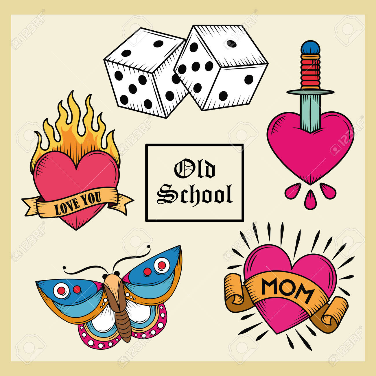 ウッドウォールアート オールドスクールタトゥー 3点セット ウッド