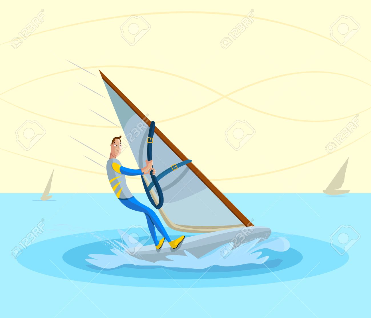 Cartoon Style Sportsman Doing Windsurfing In Vector Royalty Free SVG,  Cliparts, Vectors, and Stock Illustration. Image 26591113., image size:1300x1114
