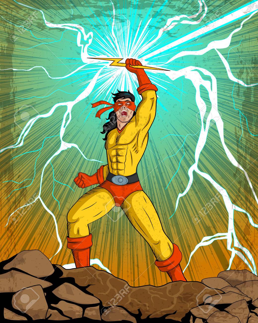 retro style comics superhero showing is power strength in vector superhero power