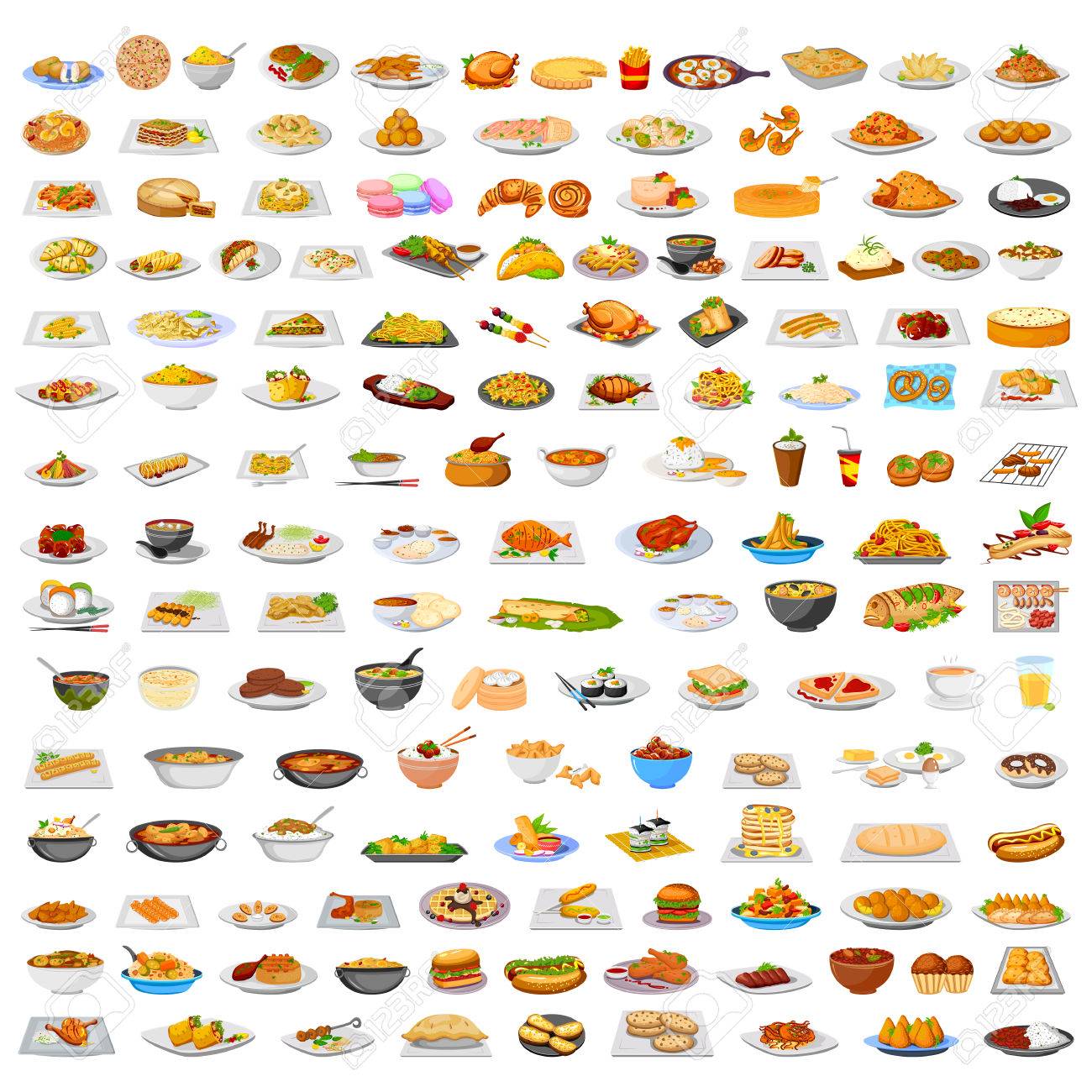 collection of delicious food from around the world in vector royalty