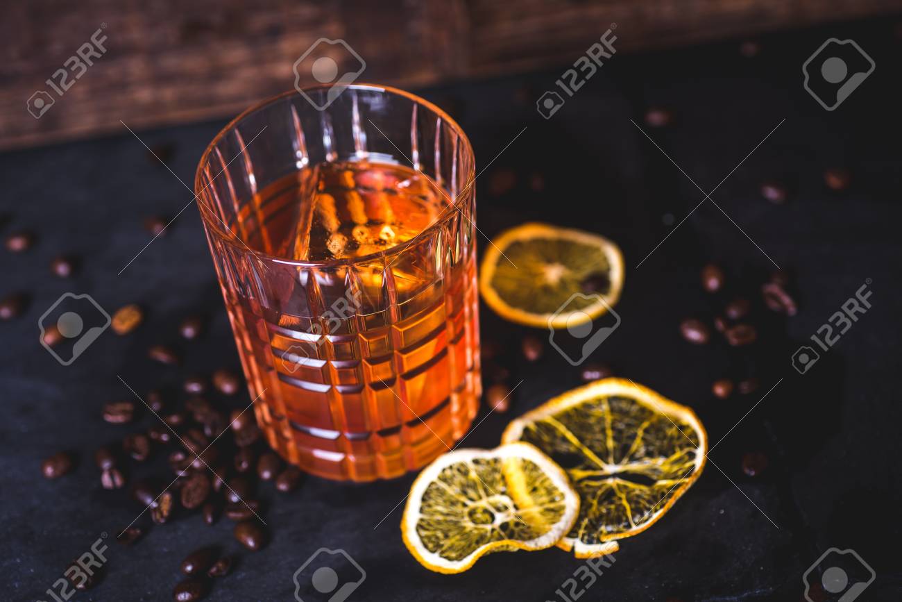 Top view of a drink with ice in a crystal glass. - 92865818 Top view of a drink with ice in a crystal glass. - 92865818