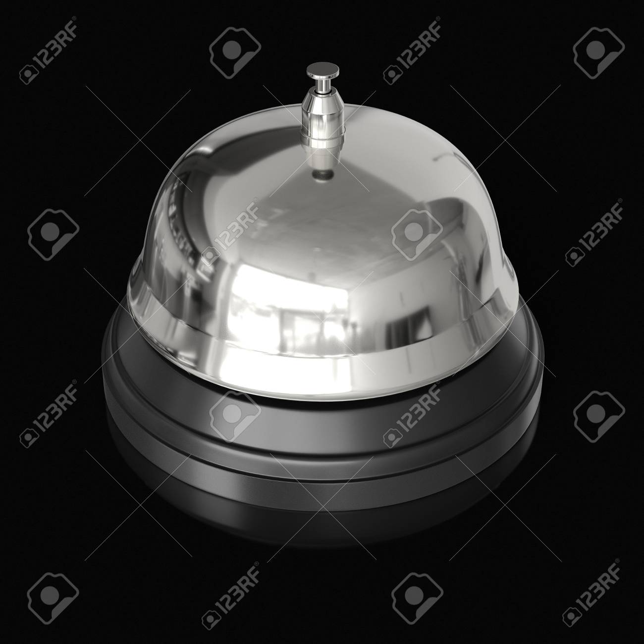isolated chrome reception bell on an unmarked light background chrome reflection