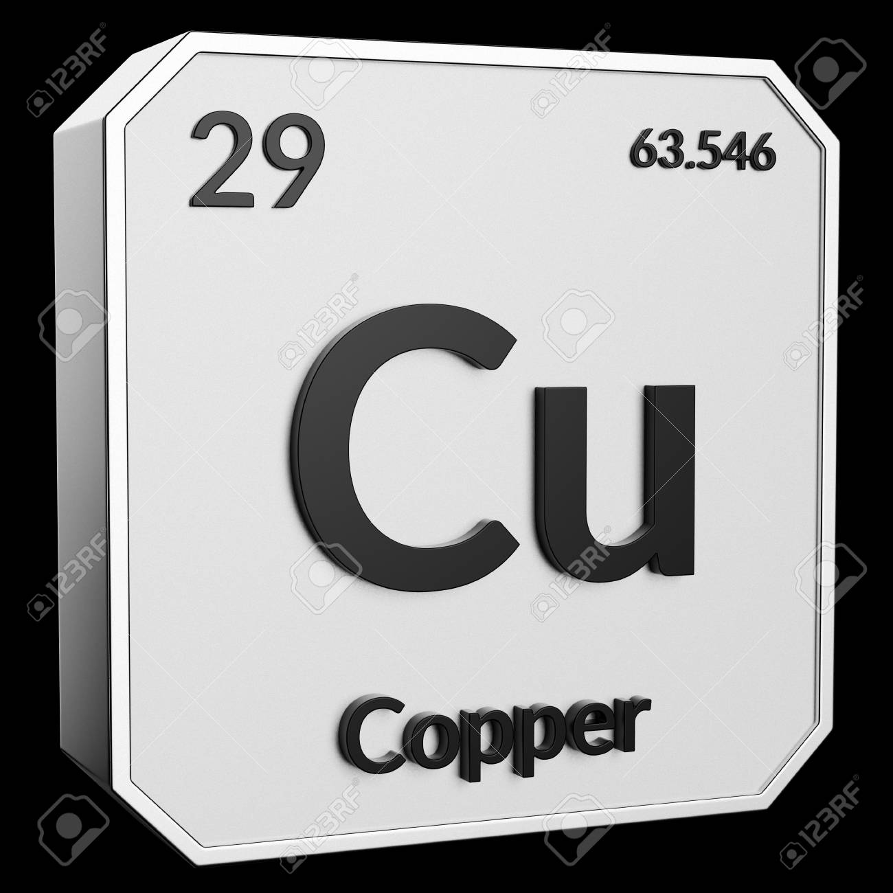 Texte 3d De L Element Chimique Cuivre Son Poids Atomique Son Numero De Periodique Et Son Symbole Sur La Geometrie Du Metal Brillant Avec Un Fond Noir Cette Image Est Un Rendu 3d