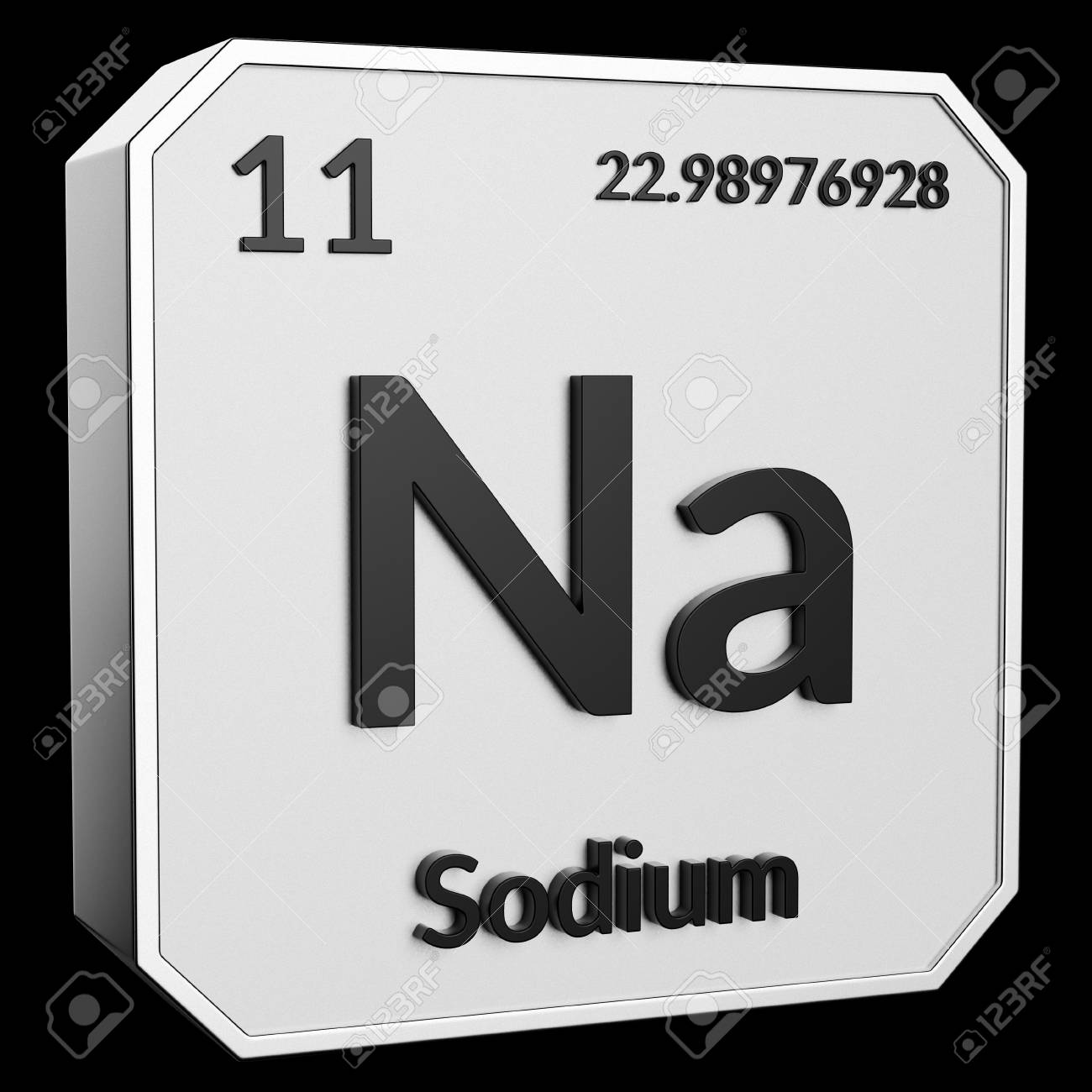 3d text of chemical element sodium its atomic weight periodic