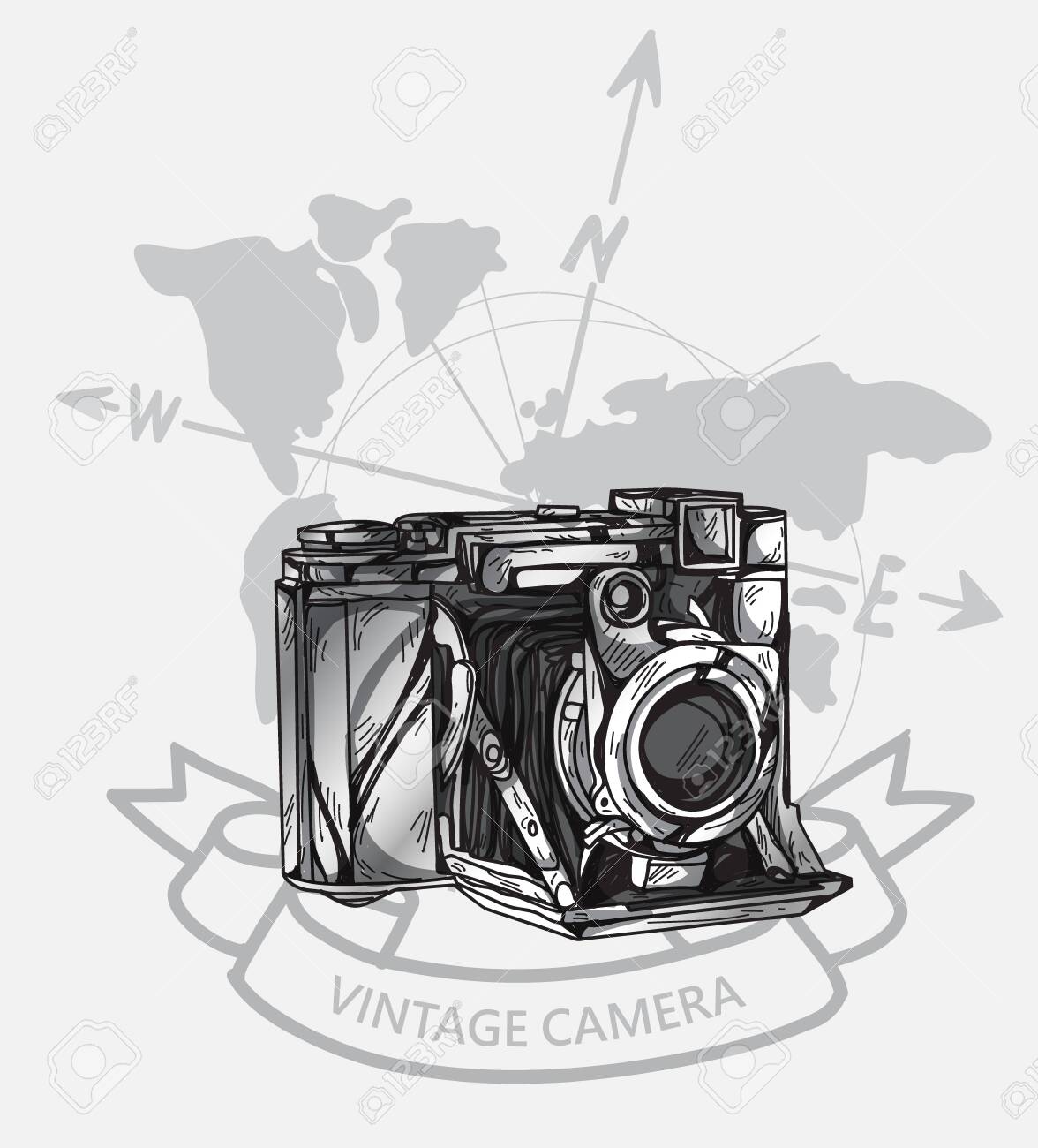 Vintage Camera Hand Drawing With Line Art Illustration Isolated Royalty Free Cliparts Vectors And Stock Illustration Image 124044763