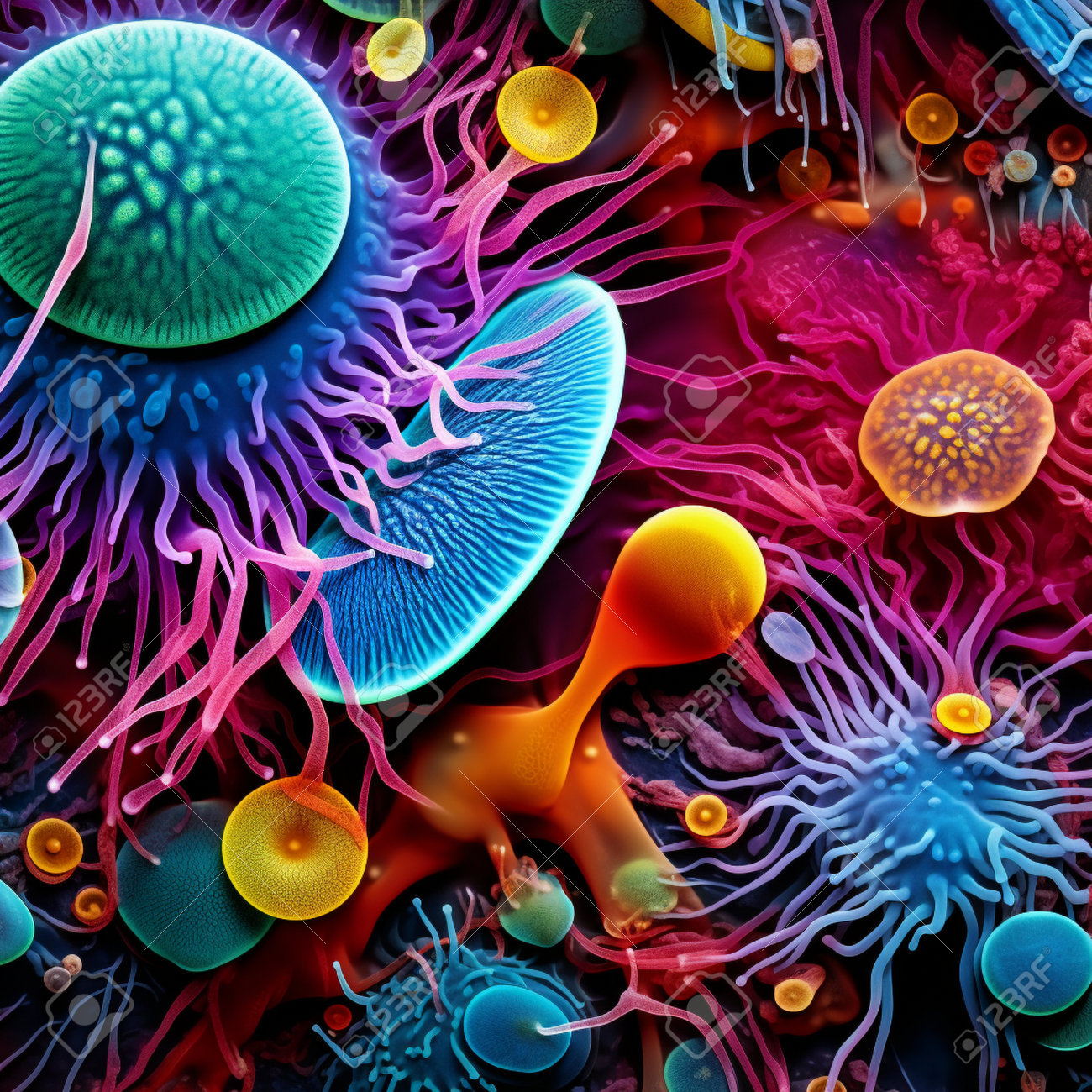 Sumérgete En El Cautivador Mundo De Los Microorganismos Con Este Asombroso  Fondo De Pantalla Titulado Majestuoso Microscópico. Explora Los Tonos  Vibrantes Y Los Detalles Intrincados De Las Vistas Ampliadas De Bacterias Y