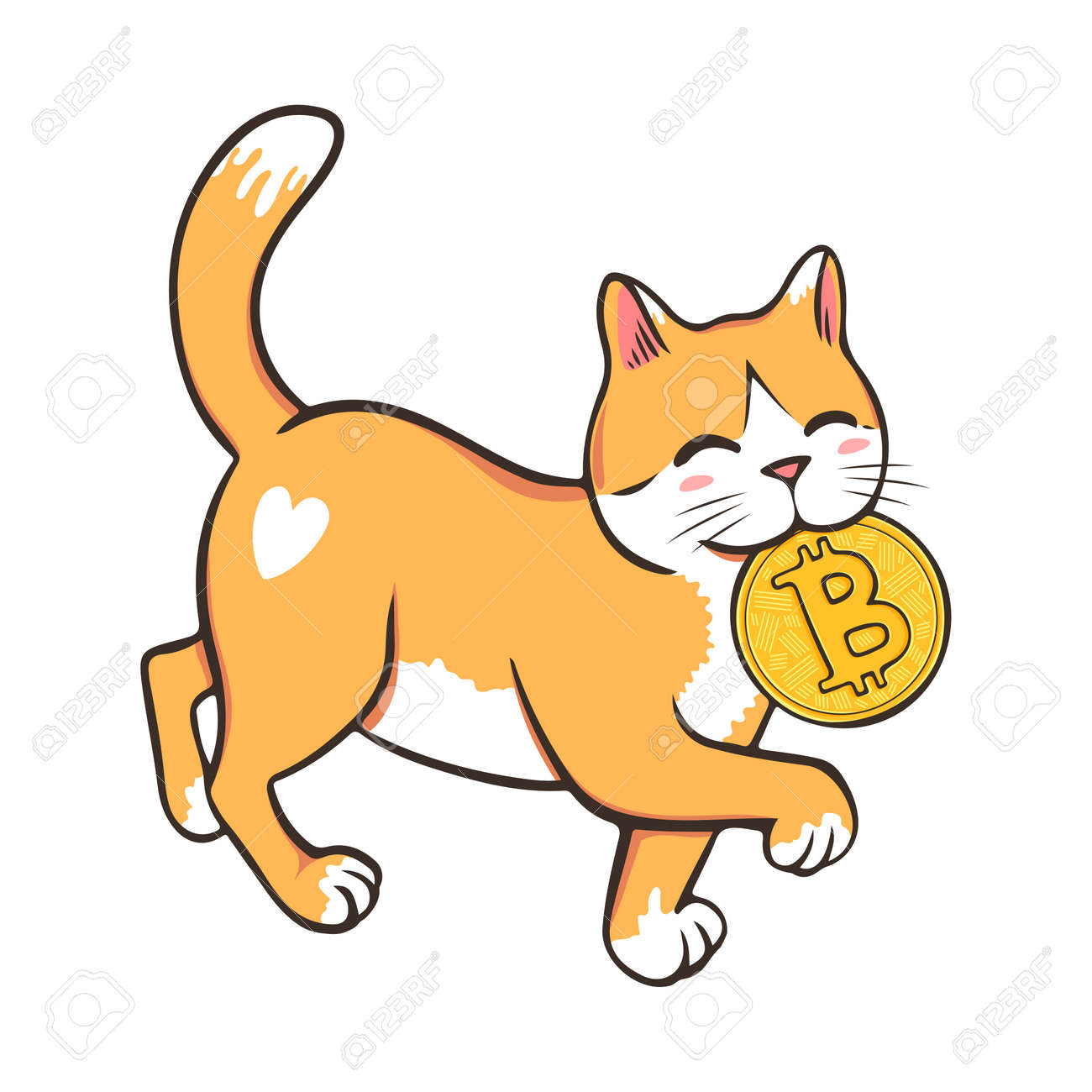 Crypto Cat Holding Bitcoin In Mouth. Funny Cat Carrying Crypto Coin And  Walking Hand Drawn Vector Illustration Royalty Free SVG, Cliparts, Vectors,  and Stock Illustration. Image 185950727.