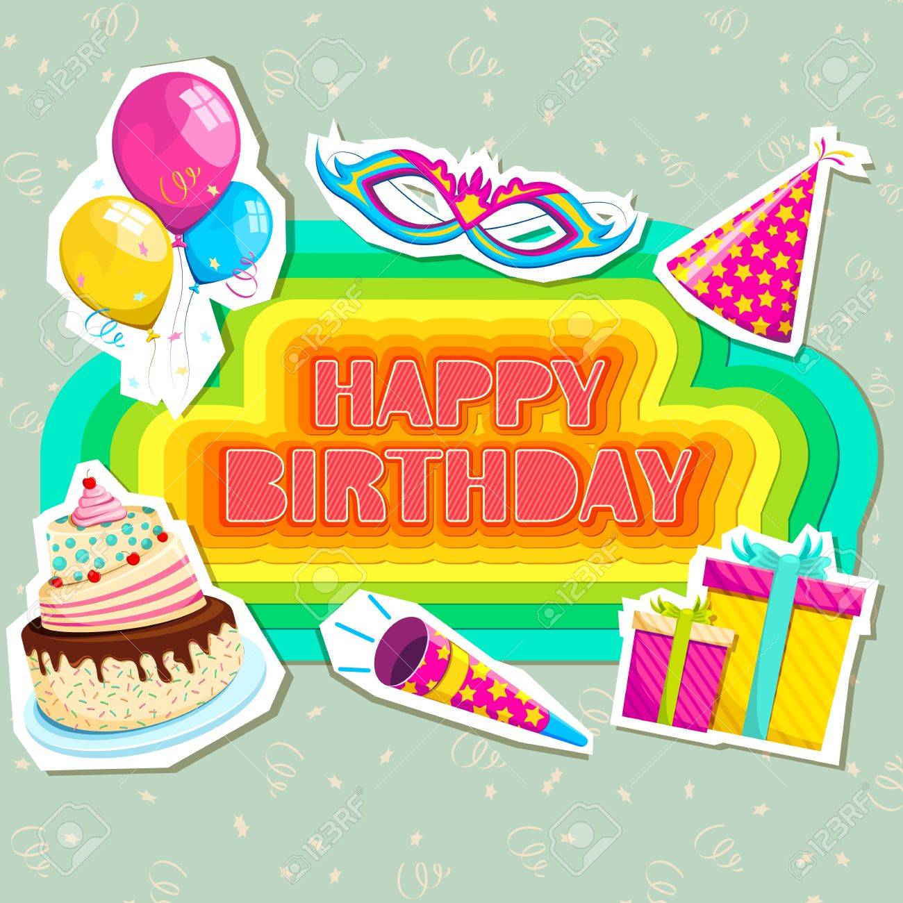 ケーキとプレゼント誕生日カードのベクトル イラスト のイラスト素材 ベクタ Image