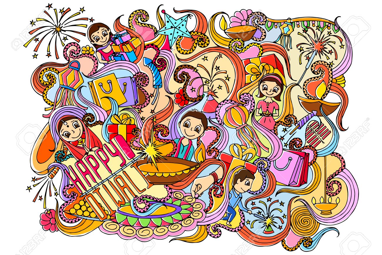 illustration of Happy Diwali doddle drawing - 46647751 illustration of Happy Diwali doddle drawing - 46647751