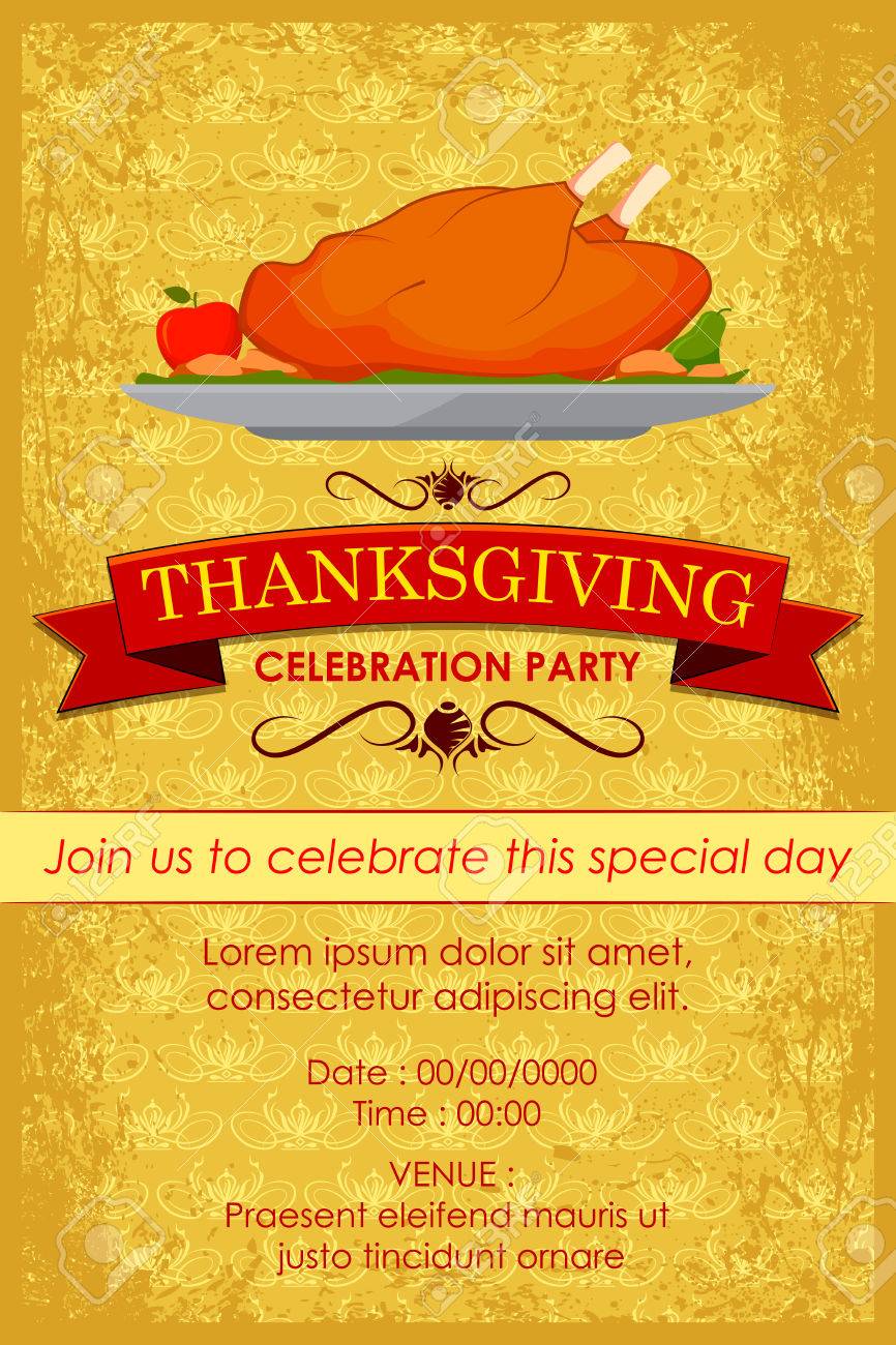 vector illustration of happy thanksgiving party invitation