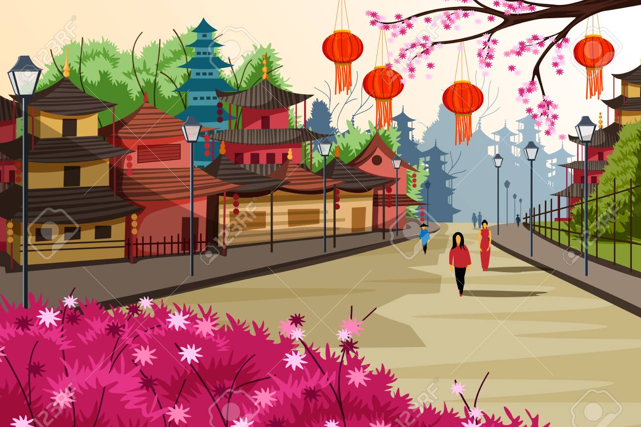 Hanging lantern decorated city of China - 77031264 Hanging lantern decorated city of China - 77031264