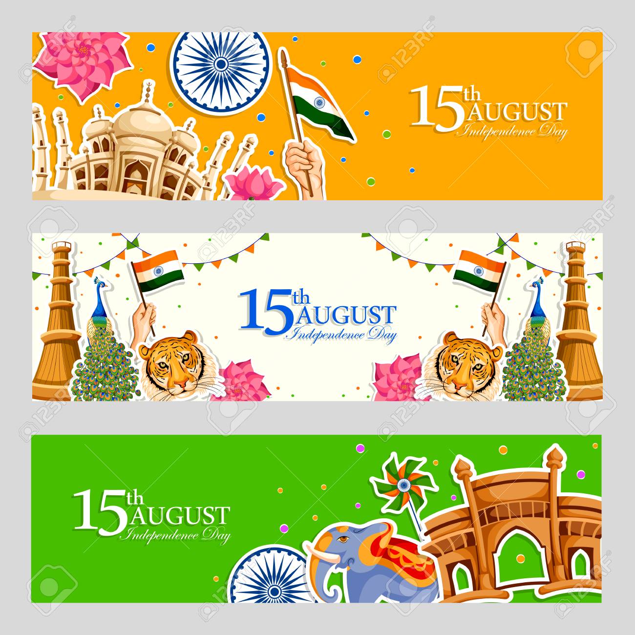 15 8 月幸せな独立記念日のインドのためのインドのトリコロール背景のベクトル イラスト のイラスト素材 ベクタ Image