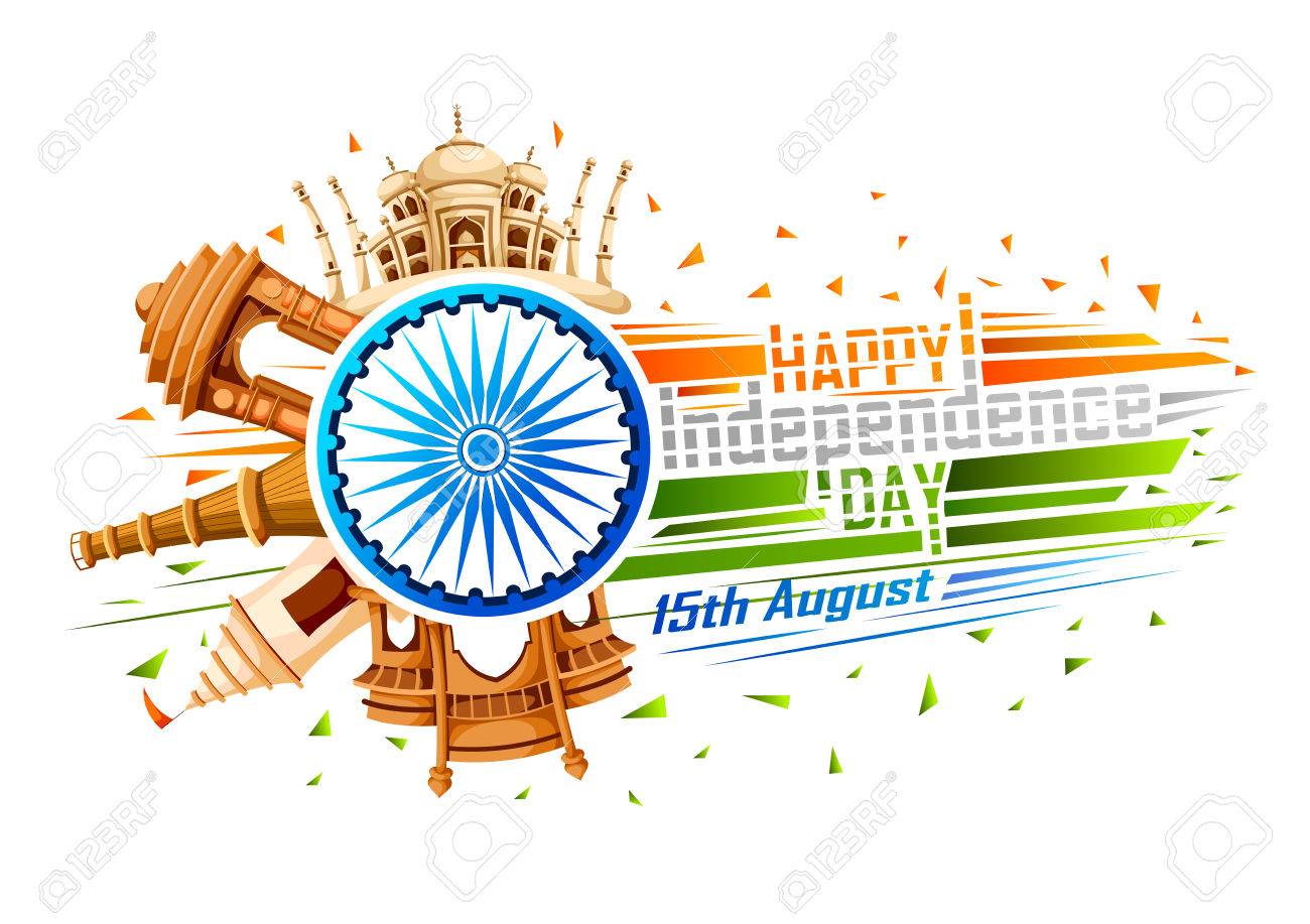 8 月 15 日のインドで インドの有名な記念碑のベクトル イラスト背景のインドのハッピー独立記念日 のイラスト素材 ベクタ Image