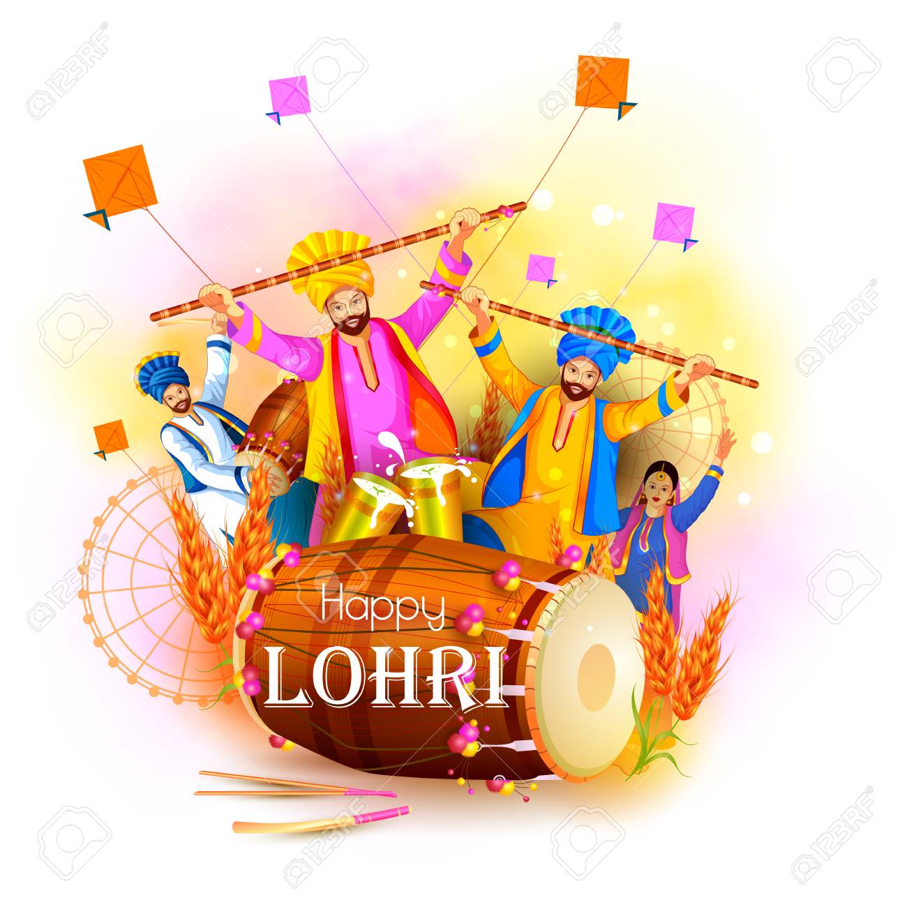 Happy Lohri holiday festival of Punjab India Vector illustration. - 90824889 Happy Lohri holiday festival of Punjab India Vector illustration. - 90824889