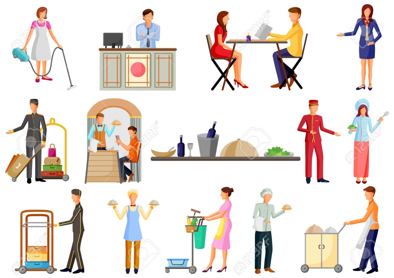 Hotel and Restaurant service industry staff, chef, waiter and reciptionist - 103456122 Hotel and Restaurant service industry staff, chef, waiter and reciptionist - 103456122