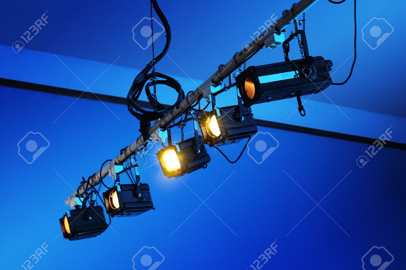 Spotlights Hanging From The Ceiling Of An Old Theatre European