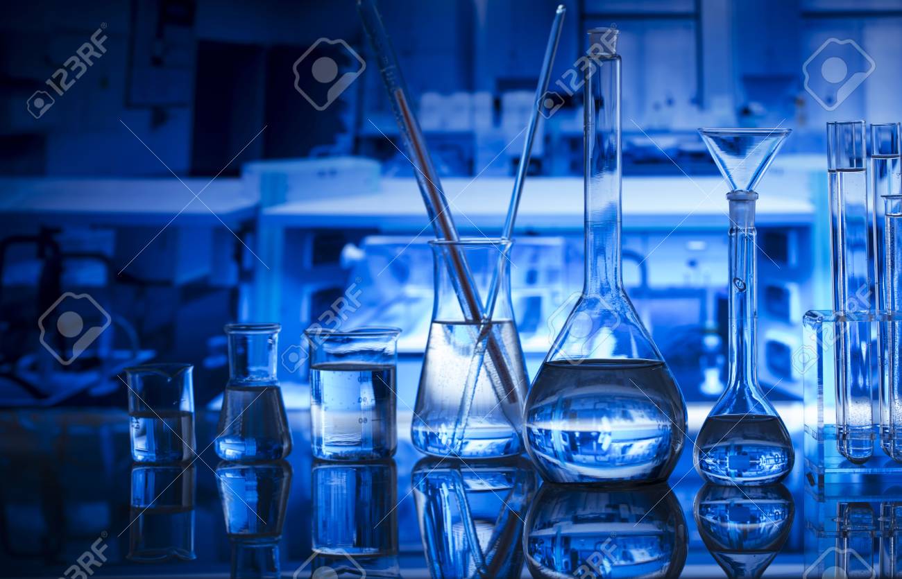 Science Laboratory Concept Background. Microscope And Laboratory Glassware  Composition. Stock Photo, Picture And Royalty Free Image. Image 97531776.