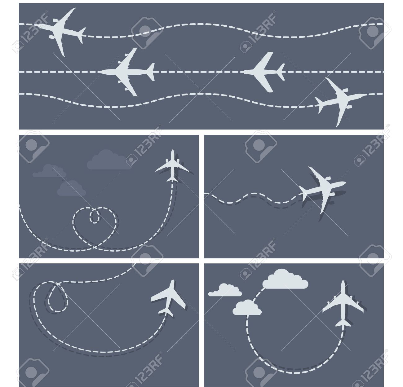 Plane flight - dotted trace of the airplane, heart-shaped and loop - 42336644 Plane flight - dotted trace of the airplane, heart-shaped and loop - 42336644