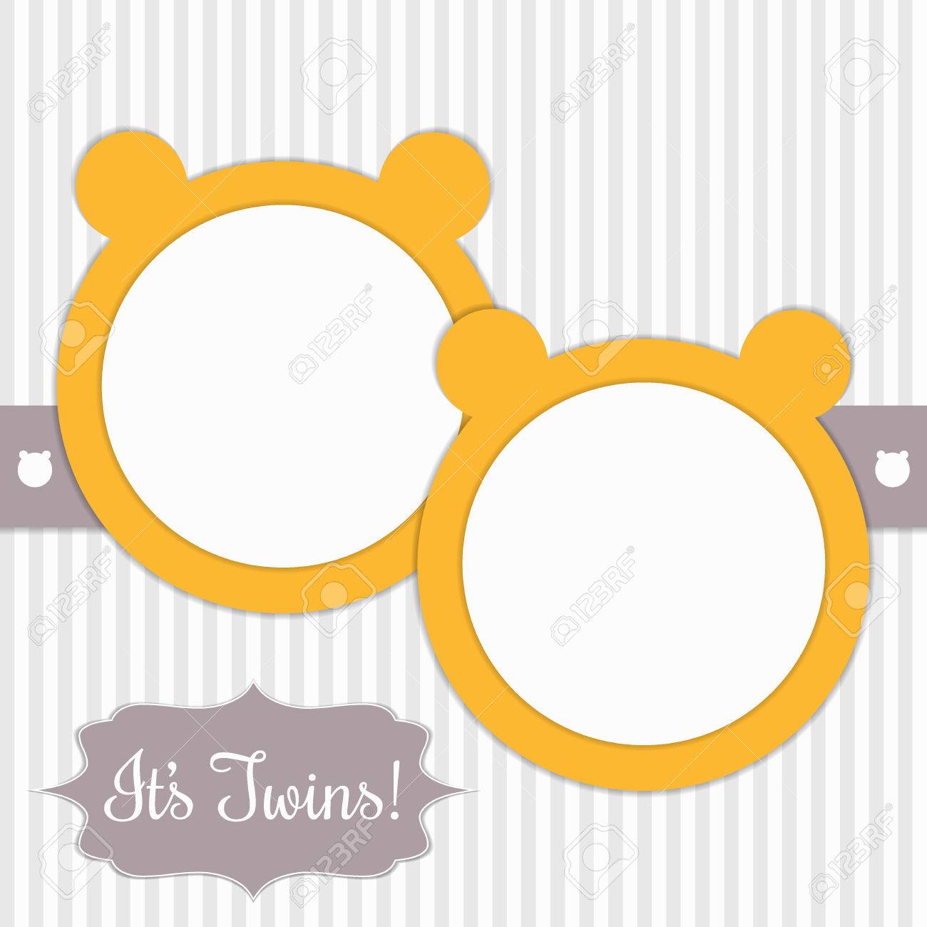 Baby Shower Card With Sunny Yellow Bears And Stripes It S Twins
