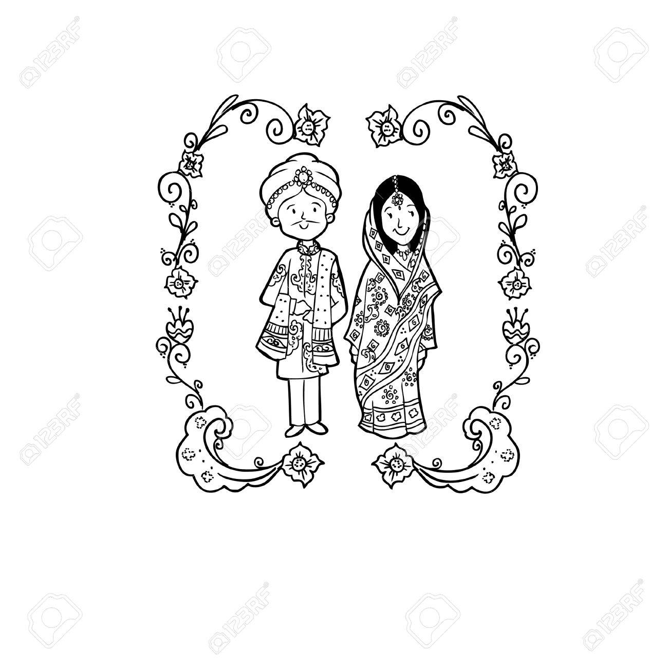 インドの結婚式のカップル - ベクター グラフィック ベクトル