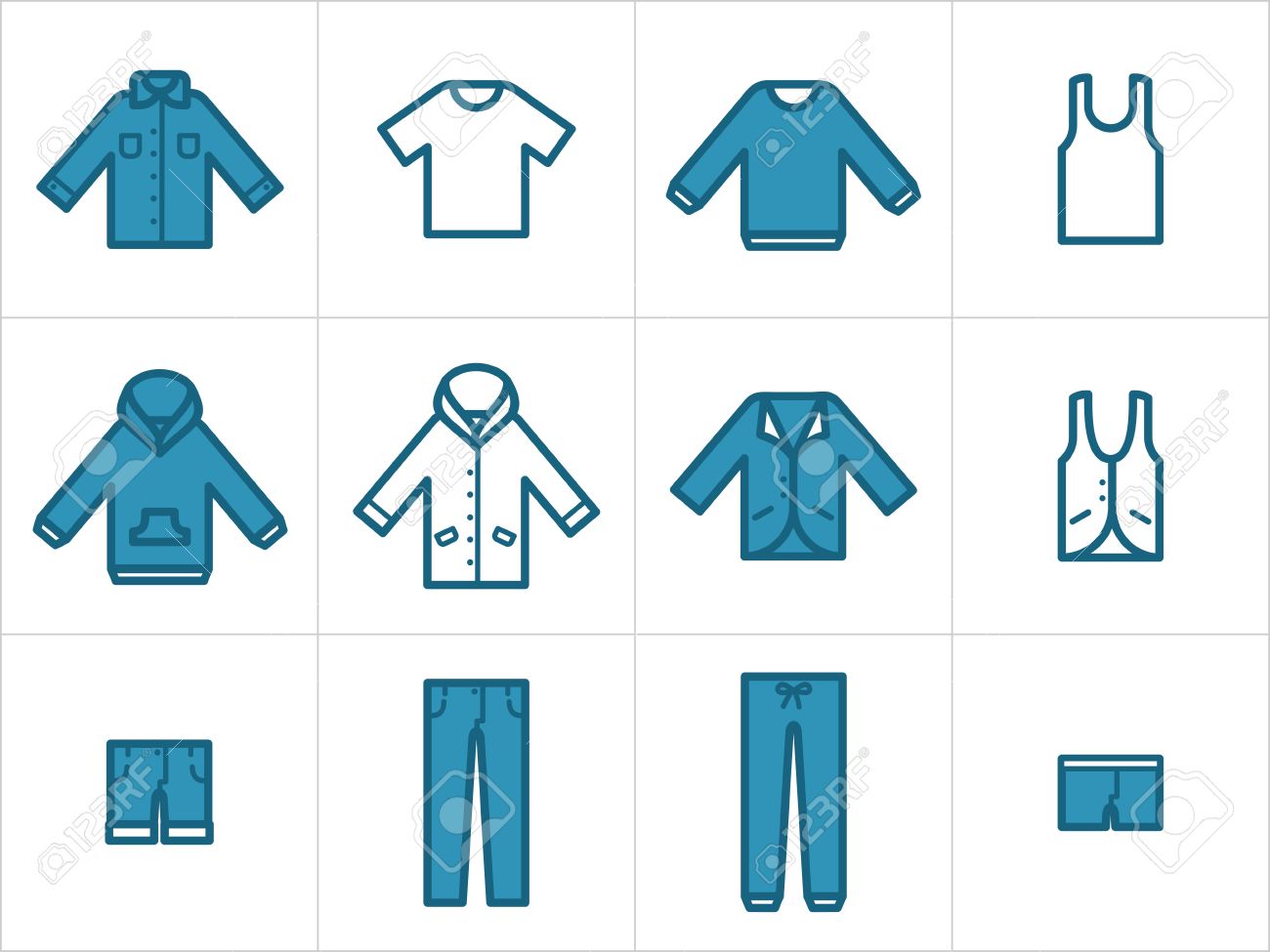 12 人の男とユニセックス服アイコンのセットです 簡単に編集 サイズ変更し 色付け のイラスト素材 ベクタ Image