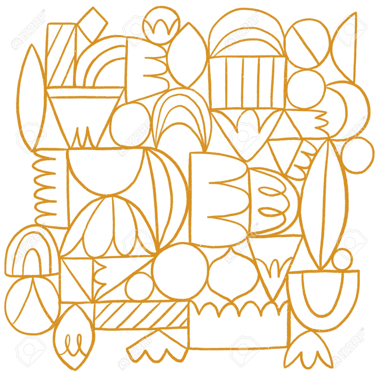 Creative thinking, good thinking, golden outline abstract shapes illustration, isolated on white background - 162389488 Creative thinking, good thinking, golden outline abstract shapes illustration, isolated on white background - 162389488