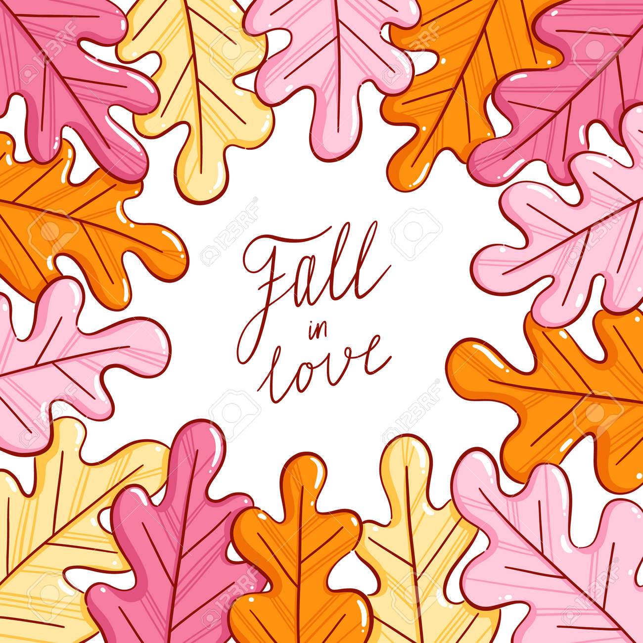Colorful autumn leaves, fall in love lettering, vector illustration frame isolated on white background - 163336749 Colorful autumn leaves, fall in love lettering, vector illustration frame isolated on white background - 163336749